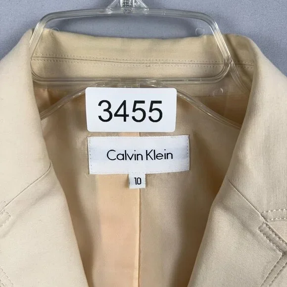 Calvin Klein Blazer Coat Womens Size 10 Stretch Single Breasted Beige Cream - Picture 10 of 10